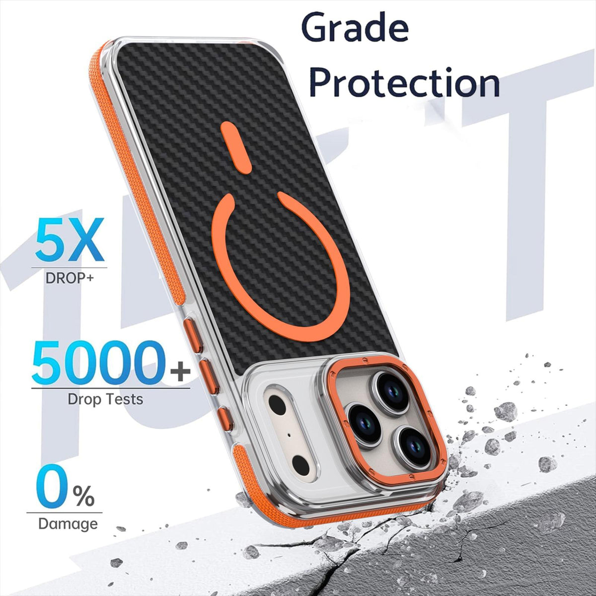 Compatible with iPhone 18 Pro Max Dual-Color Carbon Fiber Texture Magsafe Phone Case - Orange