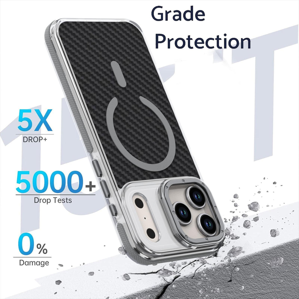 Compatible with iPhone 18 Pro Max Dual-Color Carbon Fiber Texture Magsafe Phone Case - Gray
