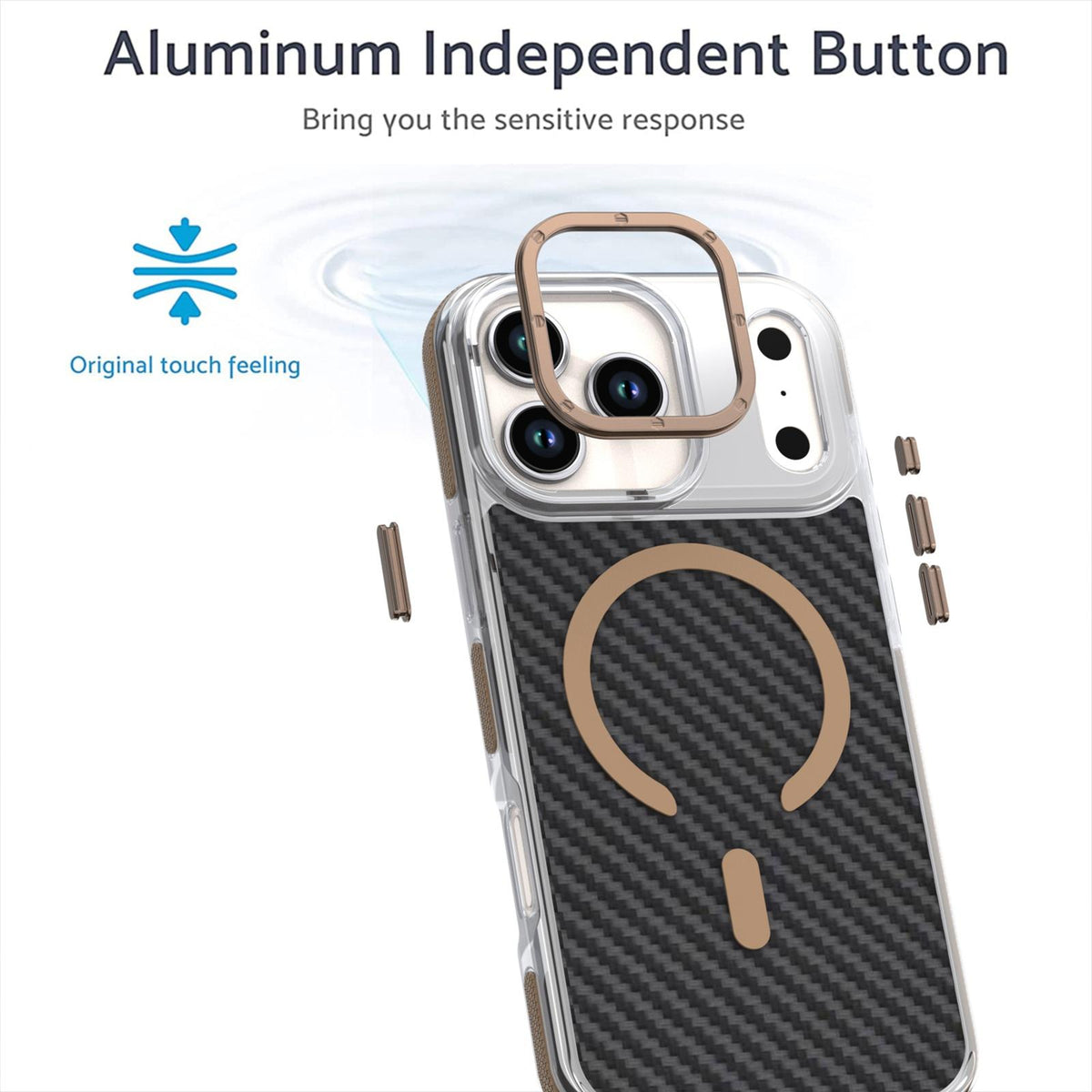 Compatible with iPhone 18 Pro Max Dual-Color Carbon Fiber Texture Magsafe Phone Case - Gold