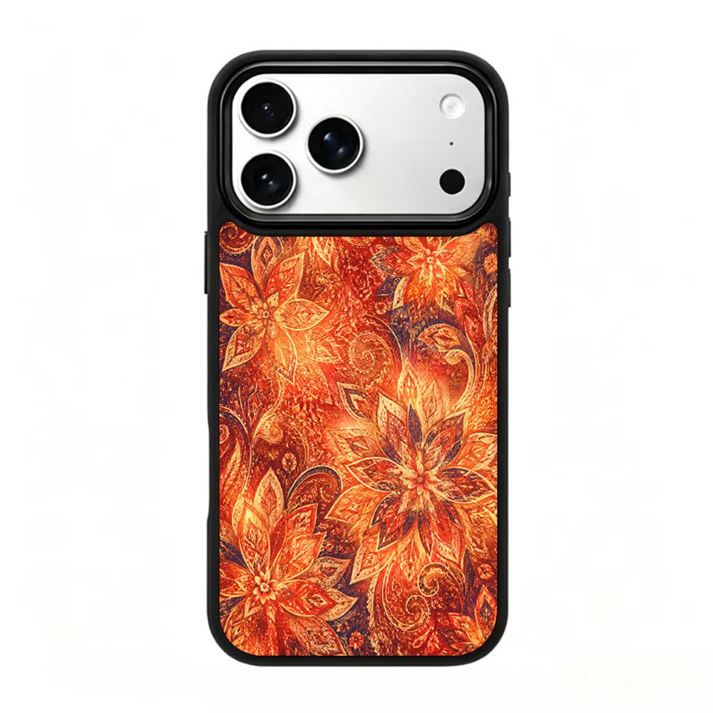 Compatible with iPhone 18 Pro Max & 17 Pro Max Fire Series PC Silicone Magnetic Phone Case - Fire Lotus Pattern