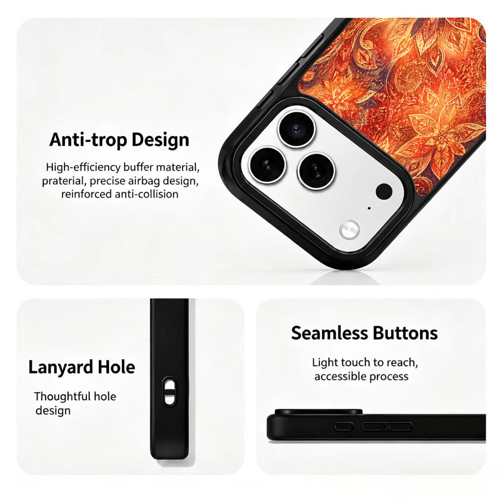 Compatible with iPhone 18 Pro & 17 Pro Fire Series PC Silicone Magnetic Phone Case - Fire Lotus Pattern