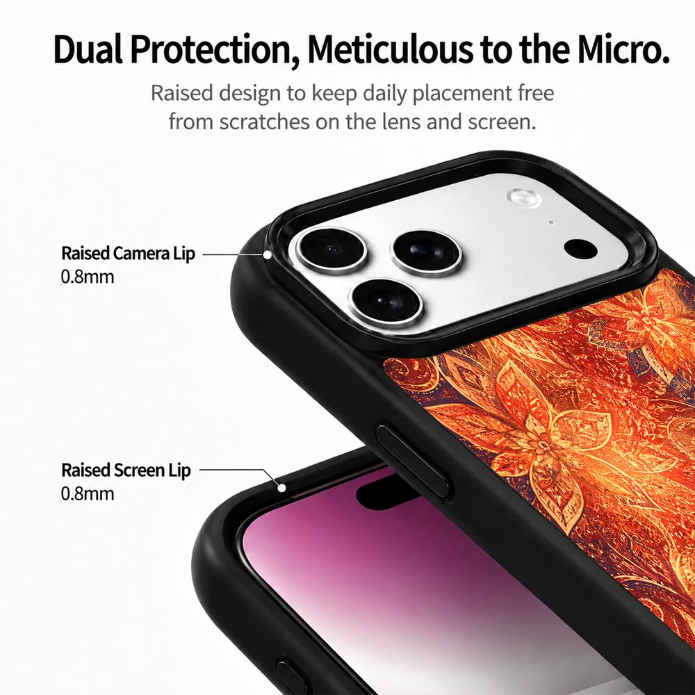 Compatible with iPhone 18 Pro & 17 Pro Fire Series PC Silicone Magnetic Phone Case - Fire Lotus Pattern