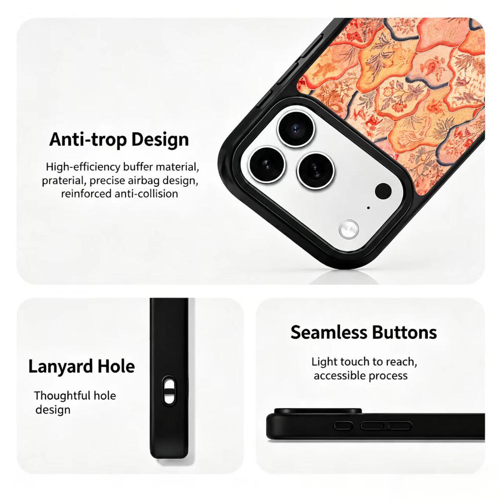Compatible with iPhone 18 Pro & 17 Pro Fire Series PC Silicone Magnetic Phone Case - Fire Floral Porcelain