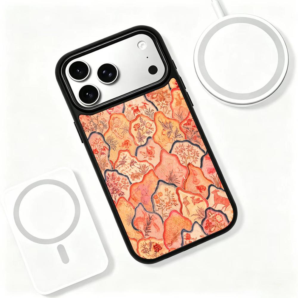 Compatible with iPhone 18 Pro & 17 Pro Fire Series PC Silicone Magnetic Phone Case - Fire Floral Porcelain