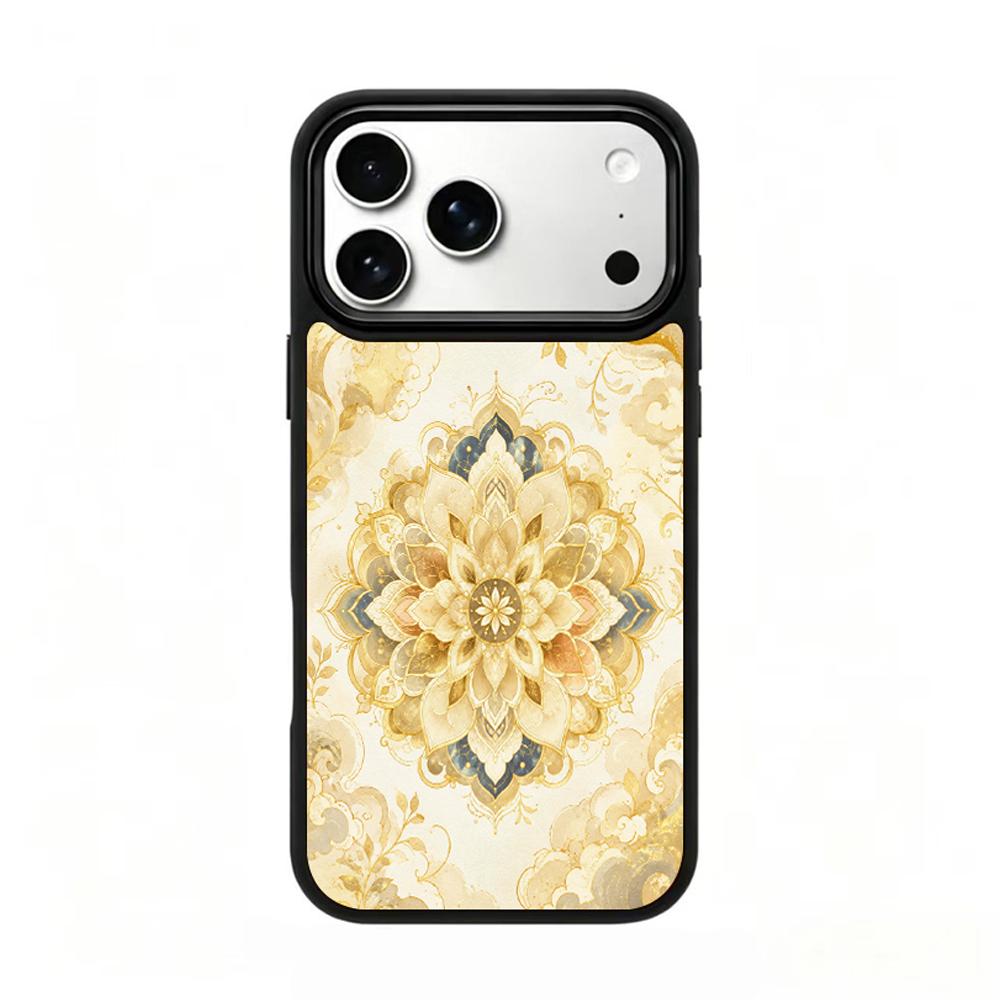 Compatible with iPhone 18 Pro Max & 17 Pro Max Gold Series PC Silicone Magnetic Phone Case - Golden Lotus