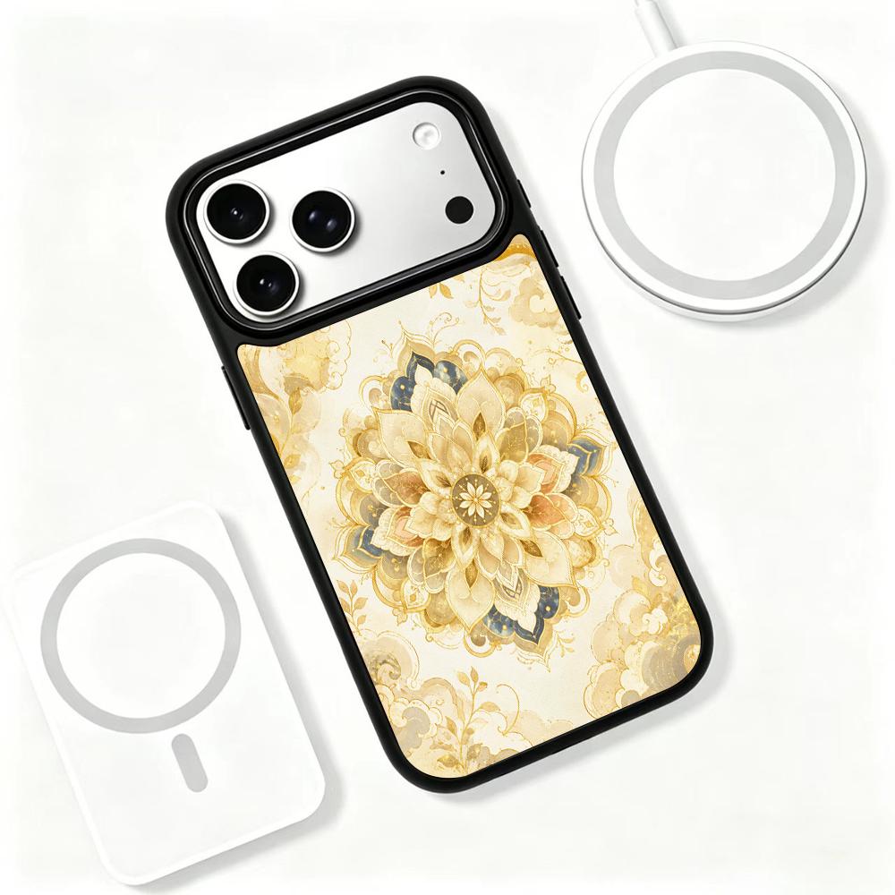 Compatible with iPhone 18 Pro Max & 17 Pro Max Gold Series PC Silicone Magnetic Phone Case - Golden Lotus
