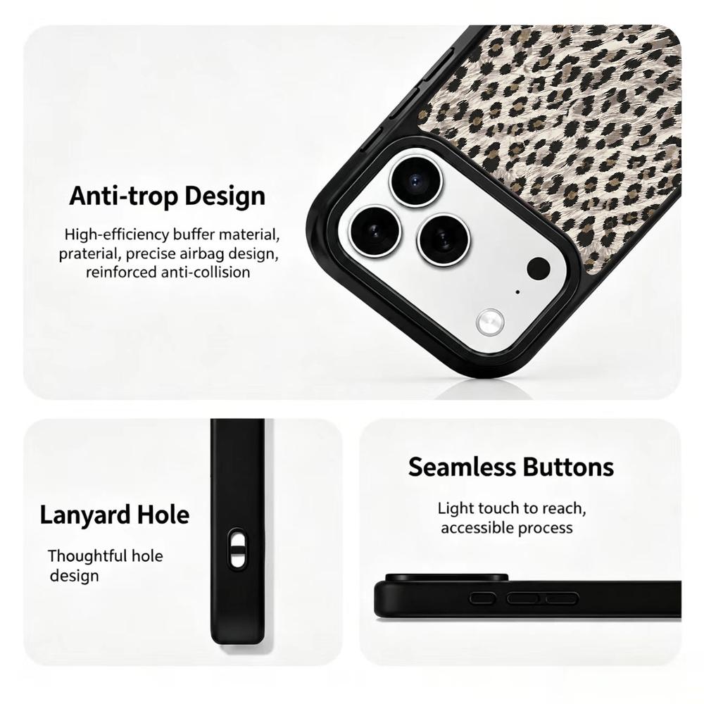 Compatible with iPhone 18 Pro Max & 17 Pro Max Gold Series PC Silicone Magnetic Phone Case - Golden Leopard Print