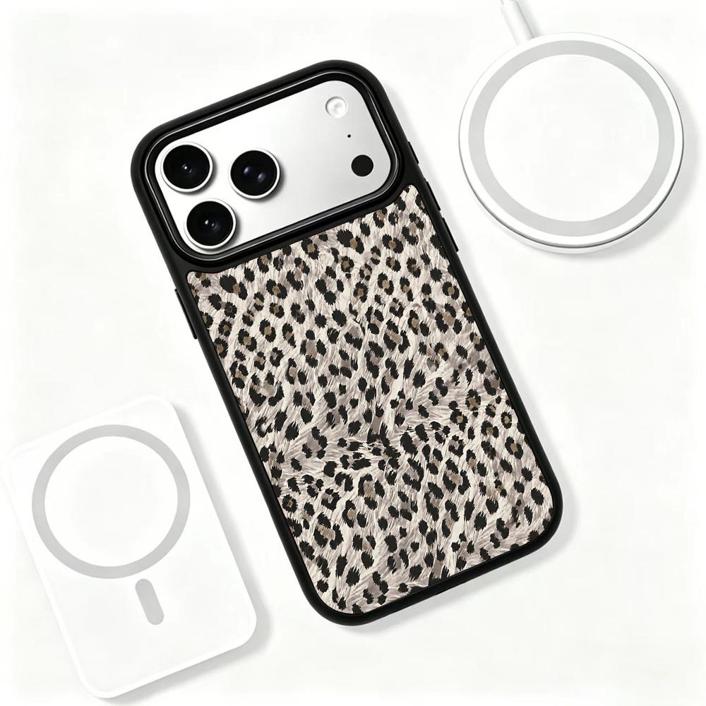 Compatible with iPhone 18 Pro Max & 17 Pro Max Gold Series PC Silicone Magnetic Phone Case - Golden Leopard Print