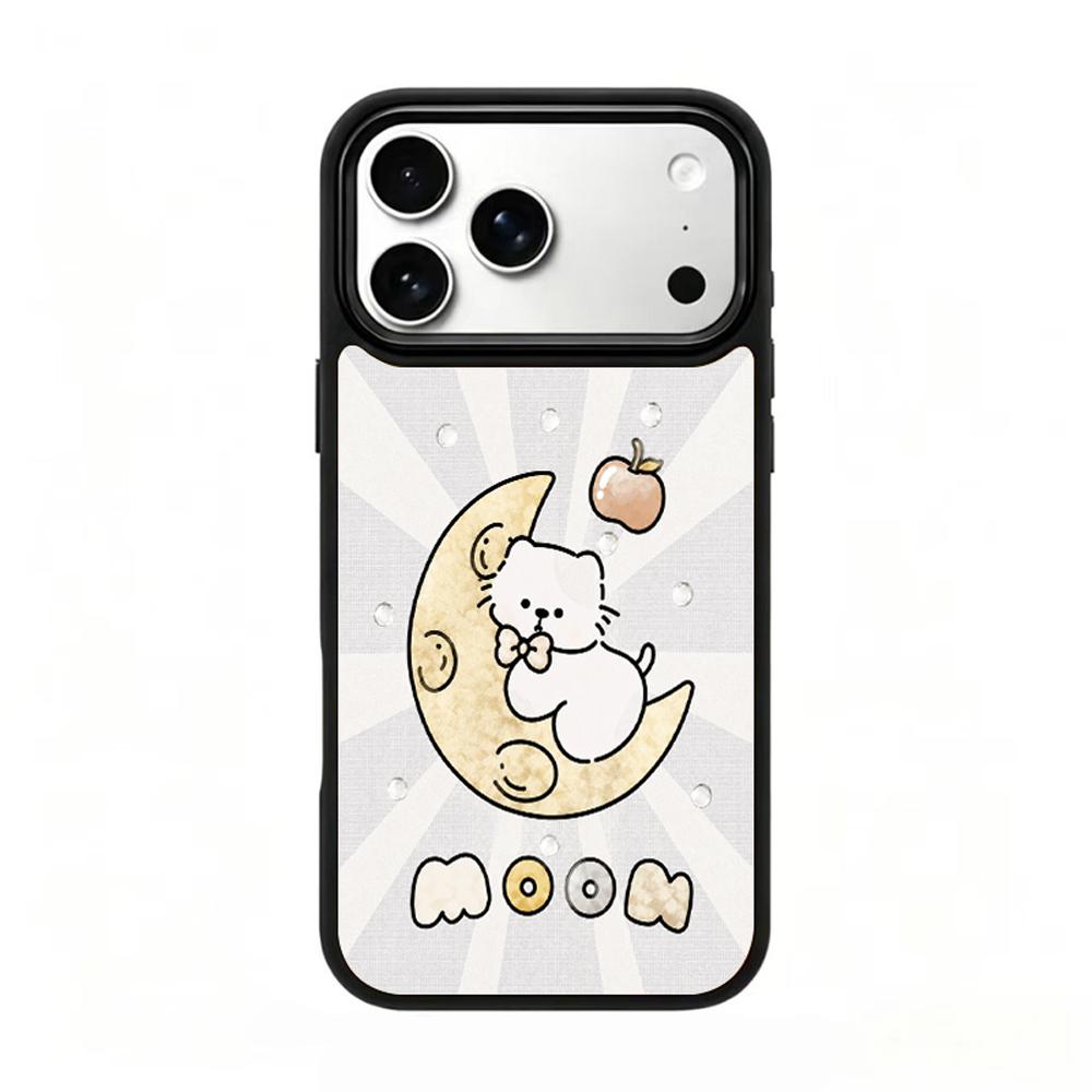 Compatible with iPhone 18 Pro Max & 17 Pro Max Gold Series PC Silicone Magnetic Phone Case - Golden Moon Cat