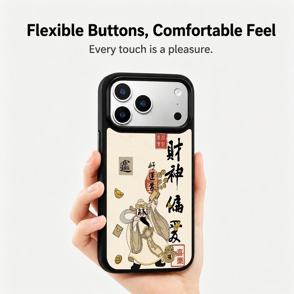 Compatible with iPhone 18 Pro Max & 17 Pro Max Gold Series PC Silicone Magnetic Phone Case - Golden God of Wealth
