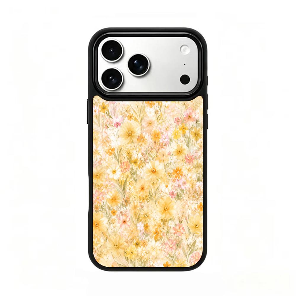 Compatible with iPhone 18 Pro & 17 Pro Gold Series PC Silicone Magnetic Phone Case - Golden Wildflowers