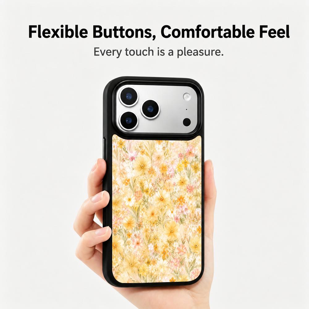 Compatible with iPhone 18 Pro & 17 Pro Gold Series PC Silicone Magnetic Phone Case - Golden Wildflowers