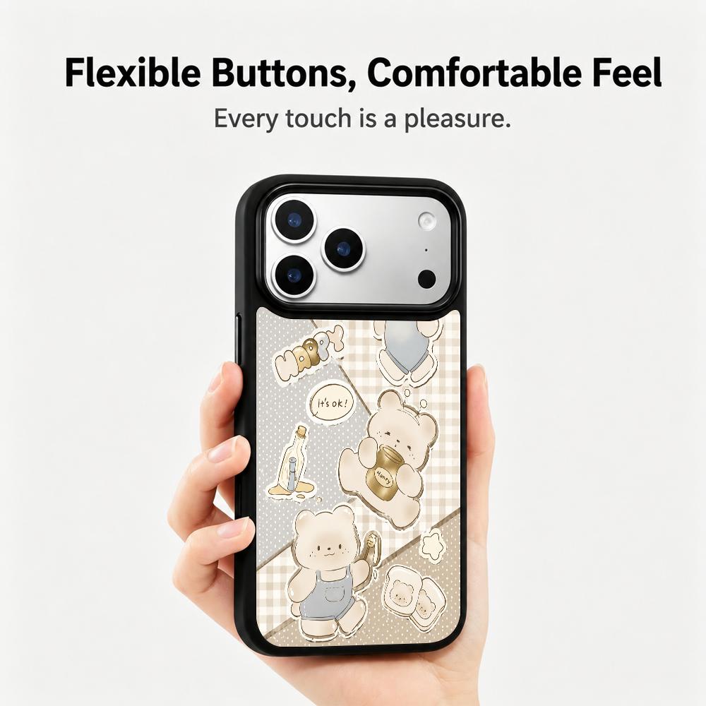 Compatible with iPhone 18 Pro & 17 Pro Gold Series PC Silicone Magnetic Phone Case - Golden Honey Bear