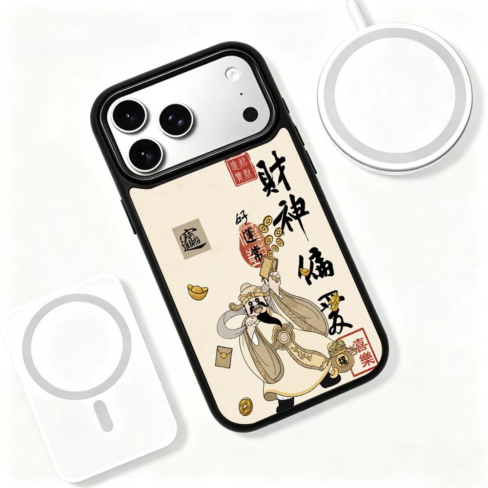 Compatible with iPhone 18 Pro & 17 Pro Gold Series PC Silicone Magnetic Phone Case - Golden God of Wealth