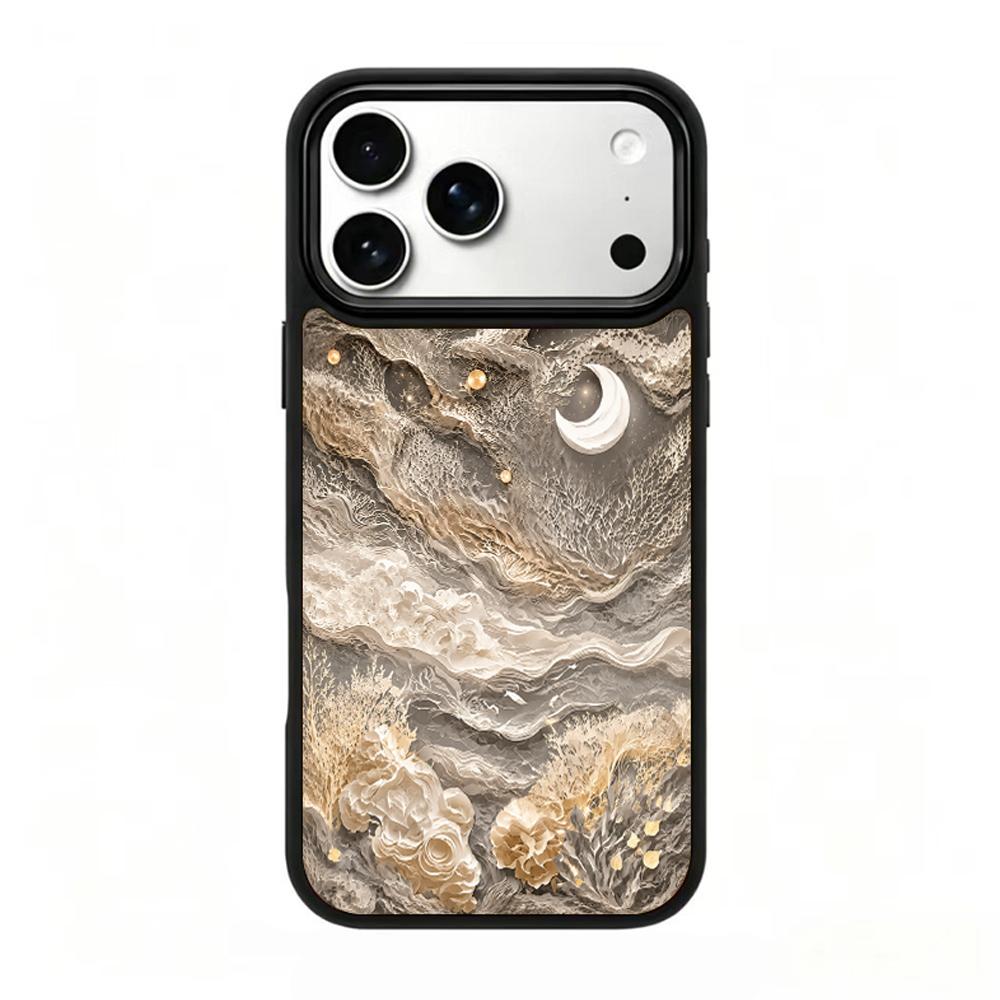 Compatible with iPhone 18 Pro & 17 Pro Gold Series PC Silicone Magnetic Phone Case - Golden Moon Ripples