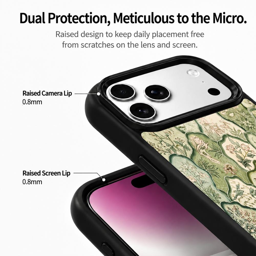 Compatible with iPhone 18 Pro Max & 17 Pro Max Wood Series PC Silicone Magnetic Phone Case - Wooden Floral Porcelain