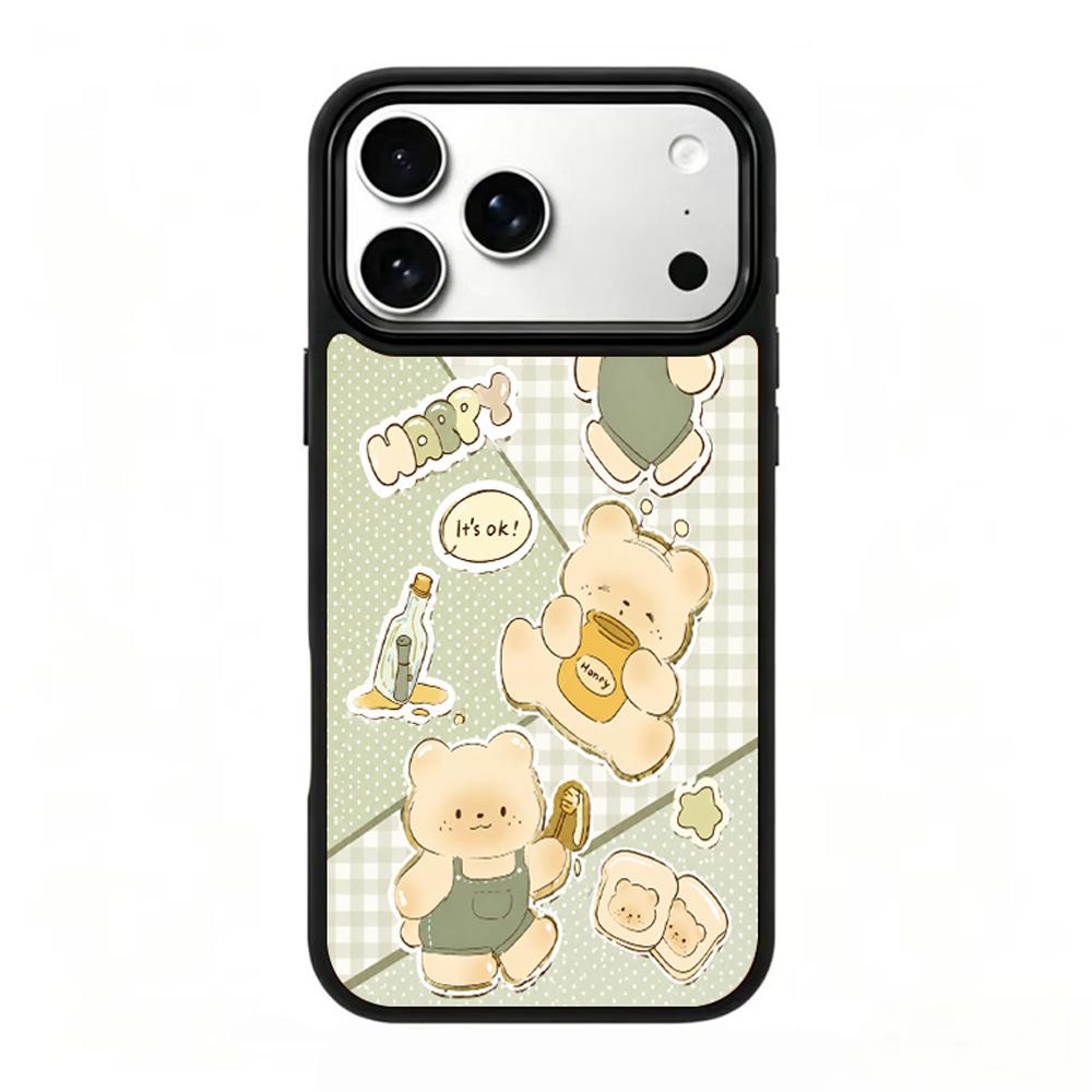 Compatible with iPhone 18 Pro Max & 17 Pro Max Wood Series PC Silicone Magnetic Phone Case - Wood Honey Bear