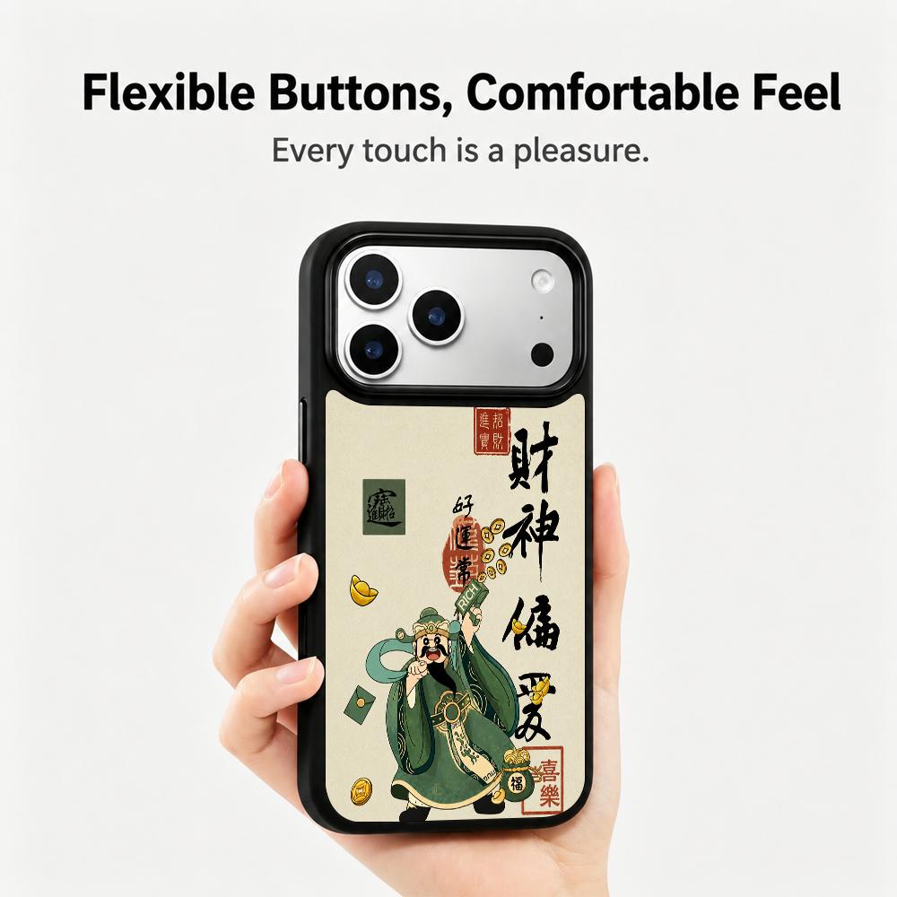 Compatible with iPhone 18 Pro Max & 17 Pro Max Wood Series PC Silicone Magnetic Phone Case - Wood God of Wealth