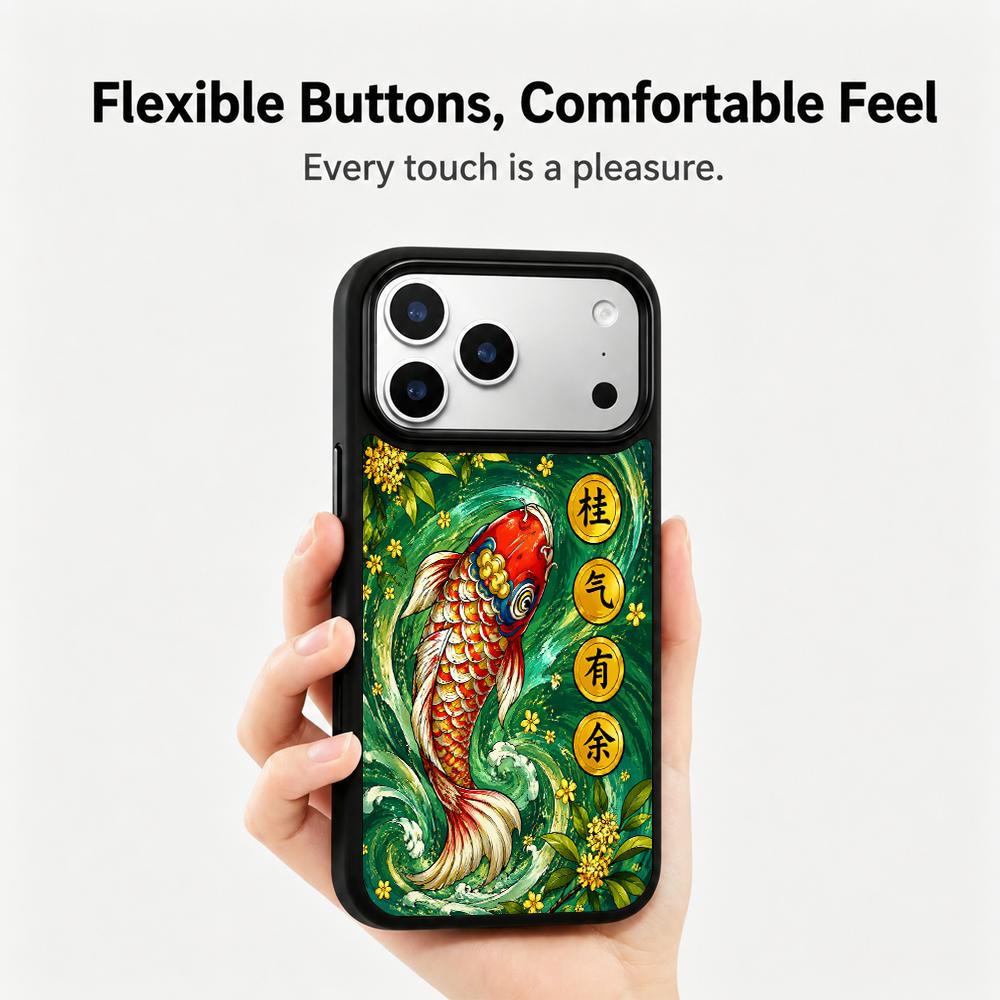 Compatible with iPhone 18 Pro & 17 Pro Wood Series PC Silicone Magnetic Phone Case - Wooden Koi
