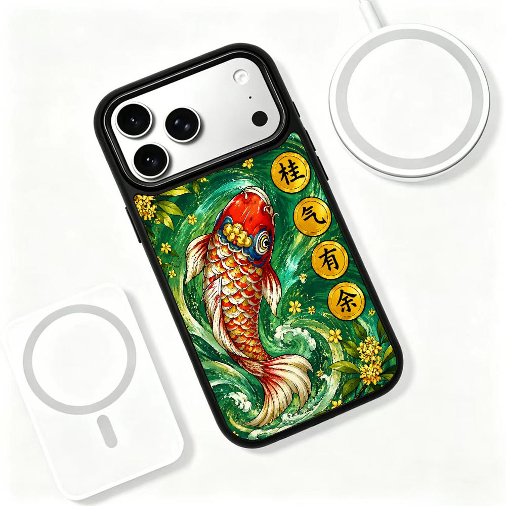 Compatible with iPhone 18 Pro & 17 Pro Wood Series PC Silicone Magnetic Phone Case - Wooden Koi