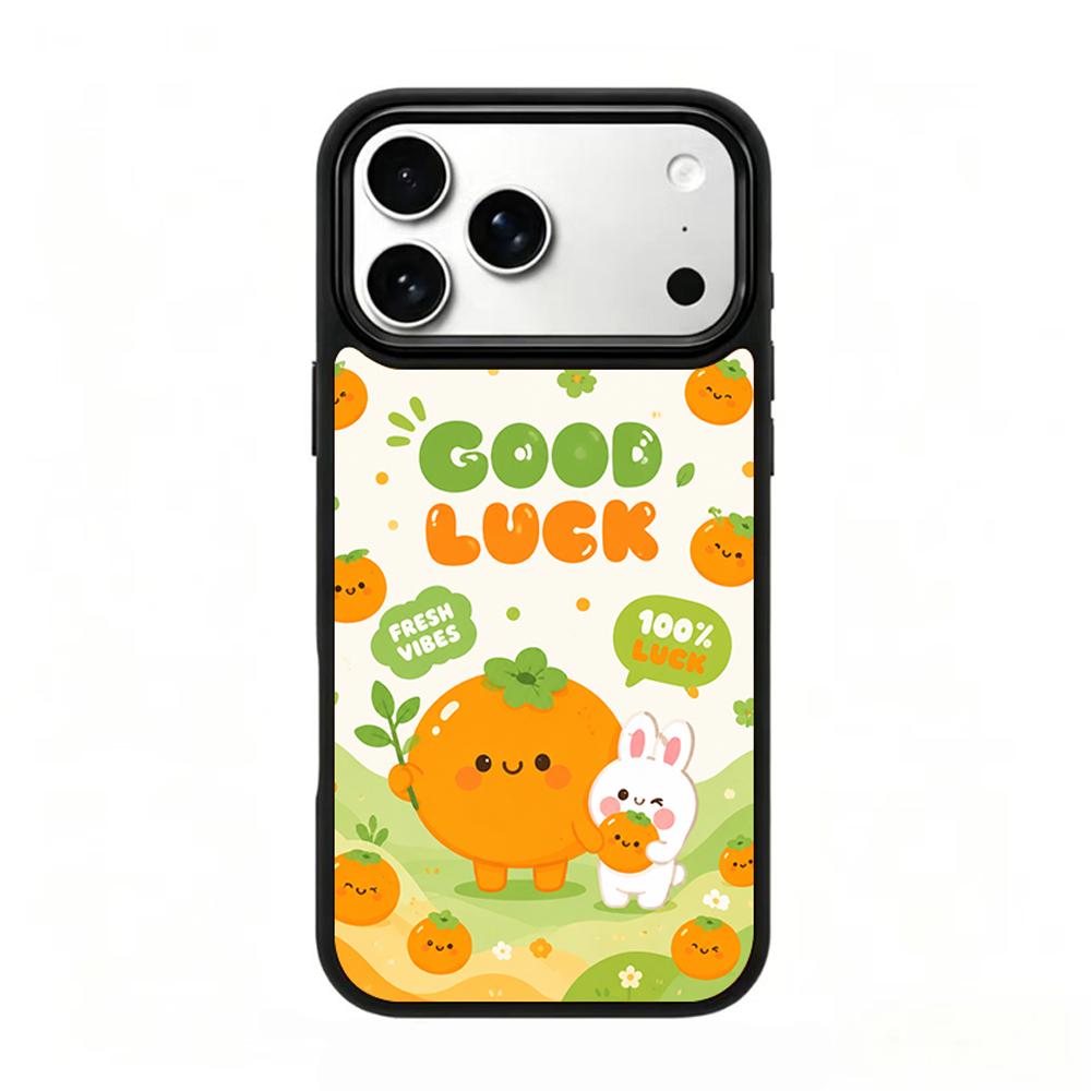 Compatible with iPhone 18 Pro & 17 Pro Wood Series PC Silicone Magnetic Phone Case - Wooden Lucky Persimmon