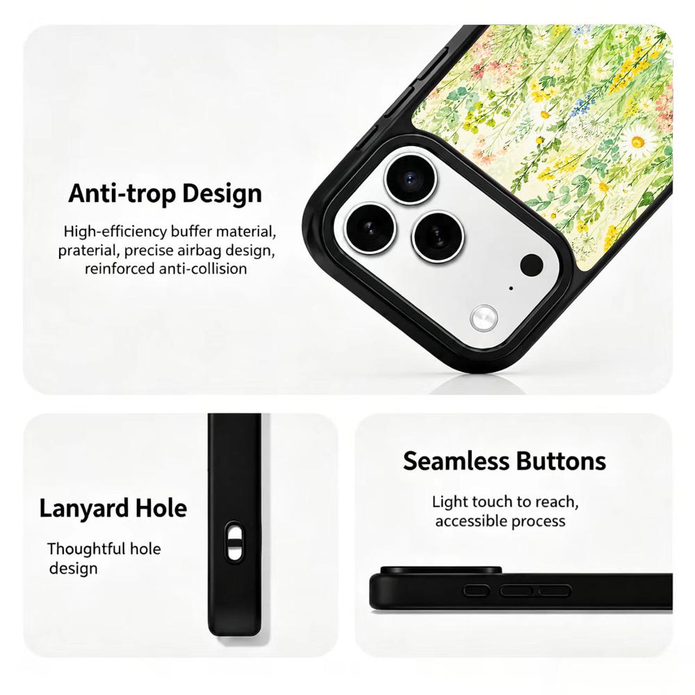 Compatible with iPhone 18 Pro & 17 Pro Wood Series PC Silicone Magnetic Phone Case - Wooden Wildflowers
