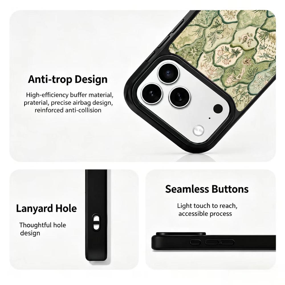 Compatible with iPhone 18 Pro & 17 Pro Wood Series PC Silicone Magnetic Phone Case - Wooden Floral Porcelain