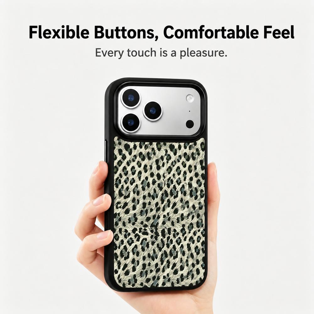 Compatible with iPhone 18 Pro & 17 Pro Wood Series PC Silicone Magnetic Phone Case - Wood Leopard Print