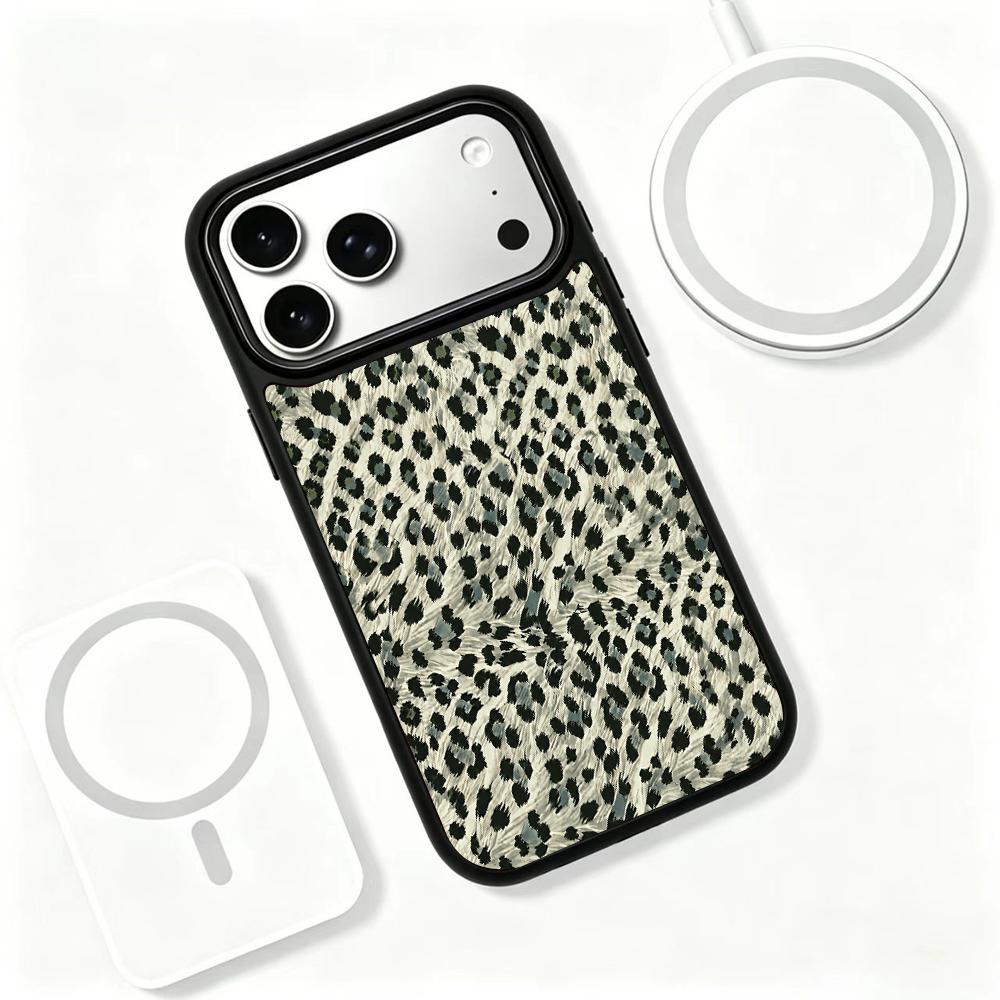 Compatible with iPhone 18 Pro & 17 Pro Wood Series PC Silicone Magnetic Phone Case - Wood Leopard Print