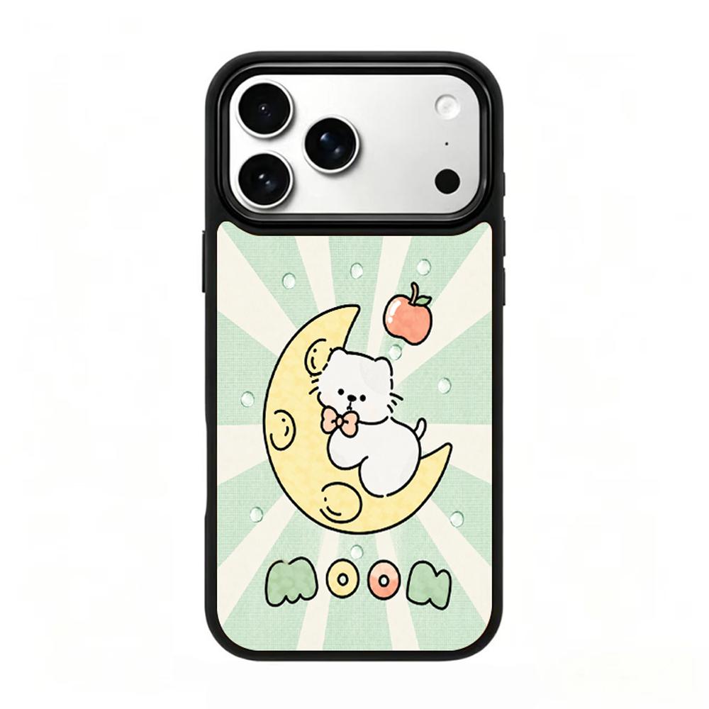 Compatible with iPhone 18 Pro & 17 Pro Wood Series PC Silicone Magnetic Phone Case - Wood Moon Cat