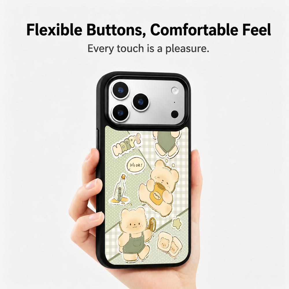 Compatible with iPhone 18 Pro & 17 Pro Wood Series PC Silicone Magnetic Phone Case - Wood Honey Bear