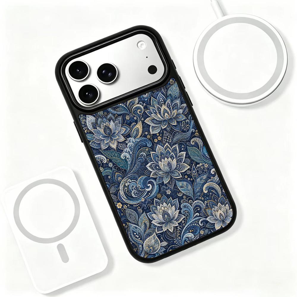 Compatible with iPhone 18 Pro Max & 17 Pro Max Water Series PC Silicone Magnetic Phone Case - Water Lotus Pattern
