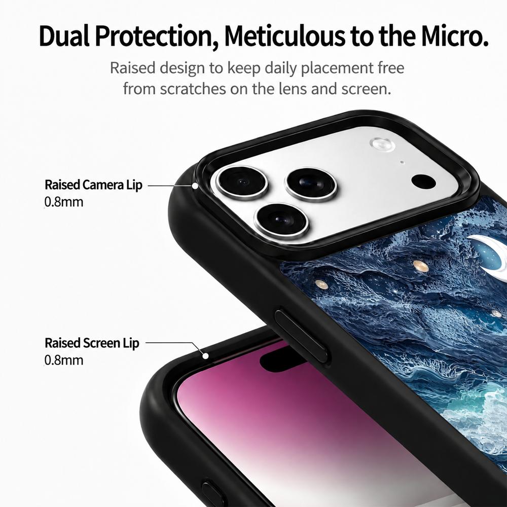 Compatible with iPhone 18 Pro Max & 17 Pro Max Water Series PC Silicone Magnetic Phone Case - Moon Water Waves