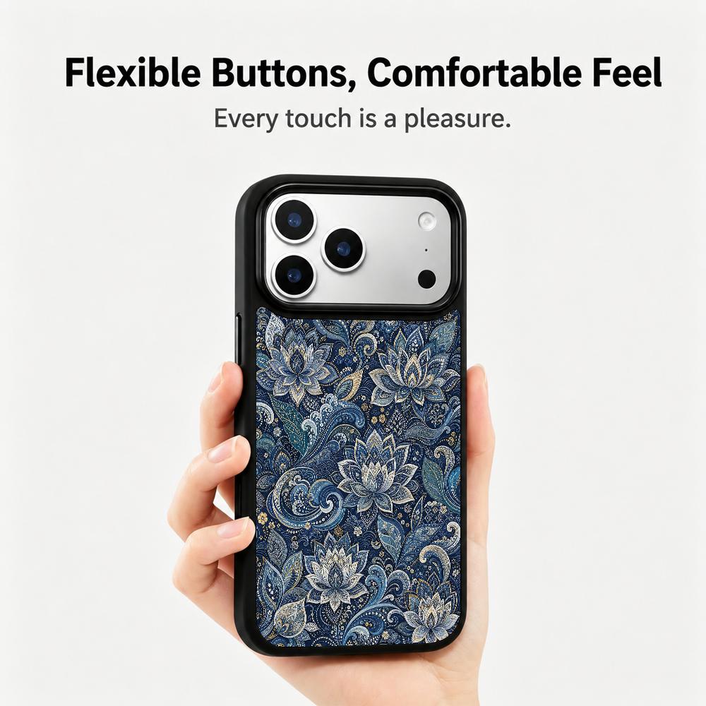 Compatible with iPhone 18 Pro & 17 Pro Water Series PC Silicone Magnetic Phone Case - Water Lotus Pattern