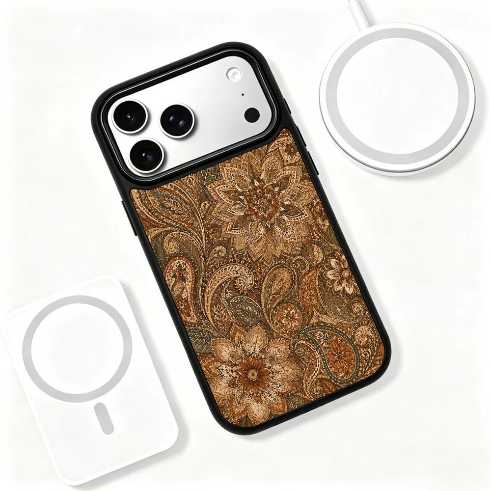 Compatible with iPhone 18 Pro Max & 17 Pro Max Earth Series PC Silicone Magnetic Phone Case - Earth Lotus Pattern