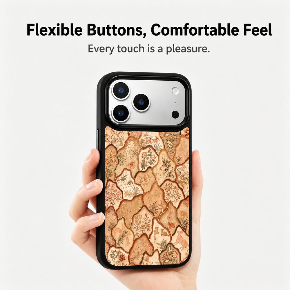 Compatible with iPhone 18 Pro Max & 17 Pro Max Earth Series PC Silicone Magnetic Phone Case - Earth Floral Porcelain