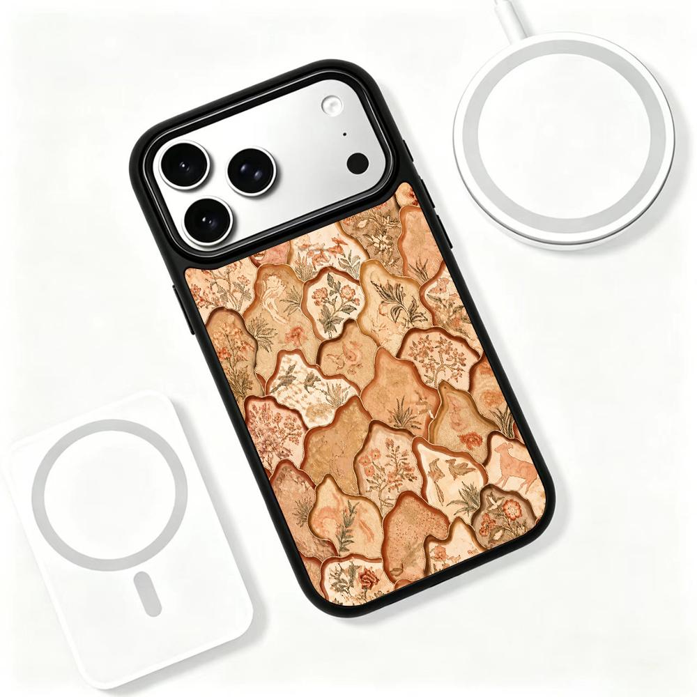 Compatible with iPhone 18 Pro Max & 17 Pro Max Earth Series PC Silicone Magnetic Phone Case - Earth Floral Porcelain