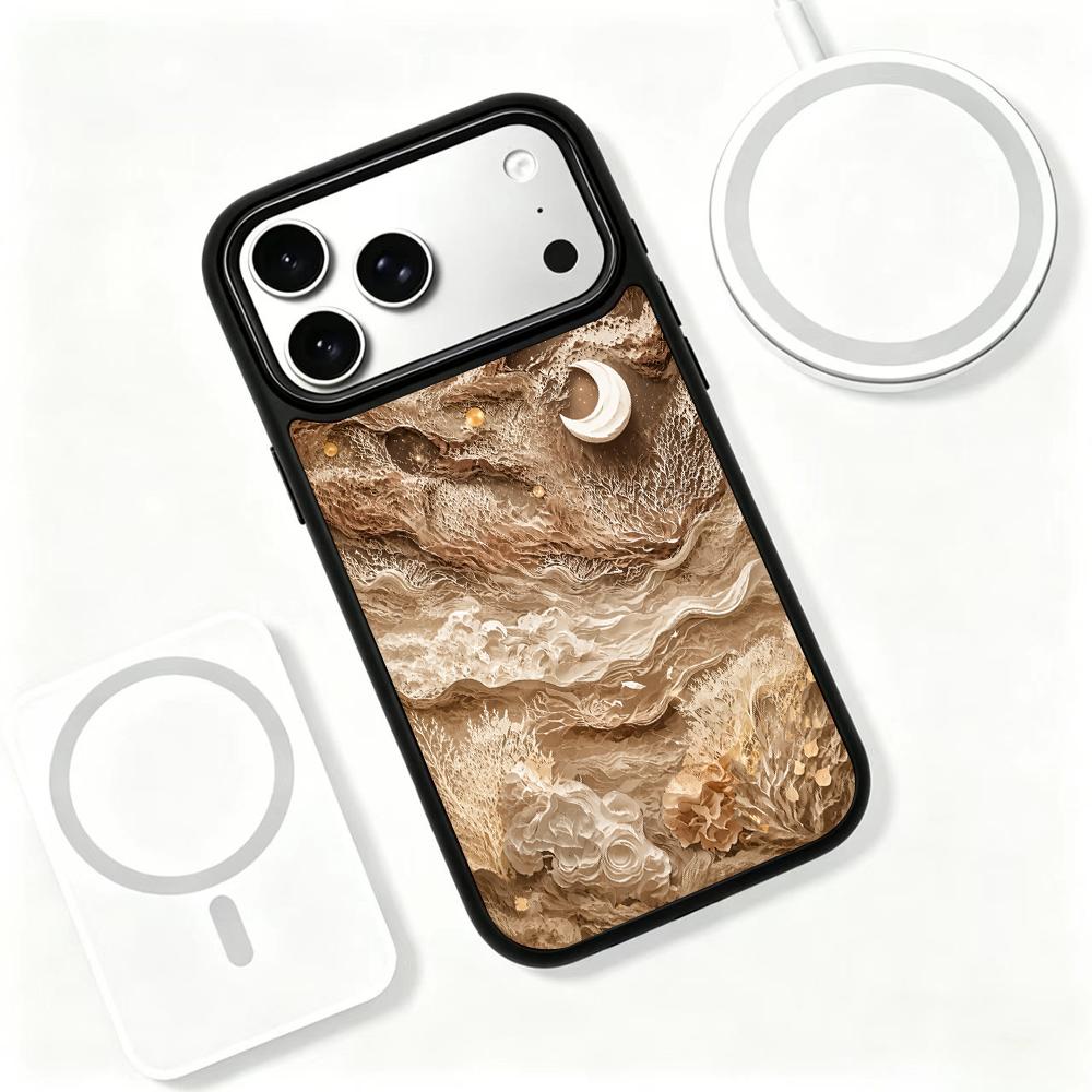 Compatible with iPhone 18 Pro & 17 Pro Earth Series PC Silicone Magnetic Phone Case - Earthy Lunar Waves