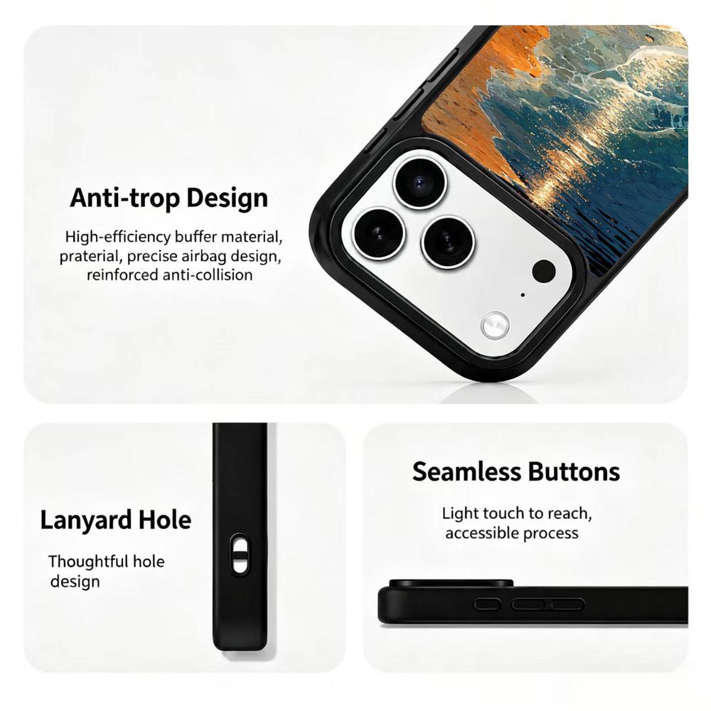 Compatible with iPhone 18 Pro Max & 17 Pro Max Colorful Painting PC Silicone Magnetic Phone Case - Glowing Coast