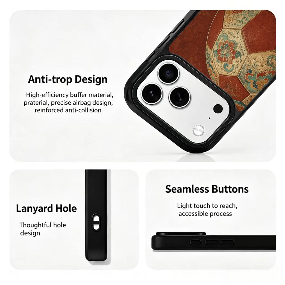 Compatible with iPhone 18 Pro Max & 17 Pro Max Colorful Painting PC Silicone Magnetic Phone Case - Chinese Style Floral Soccer Ball