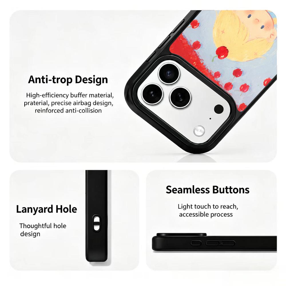 Compatible with iPhone 18 Pro Max & 17 Pro Max Colorful Painting PC Silicone Magnetic Phone Case - Cherry Girl