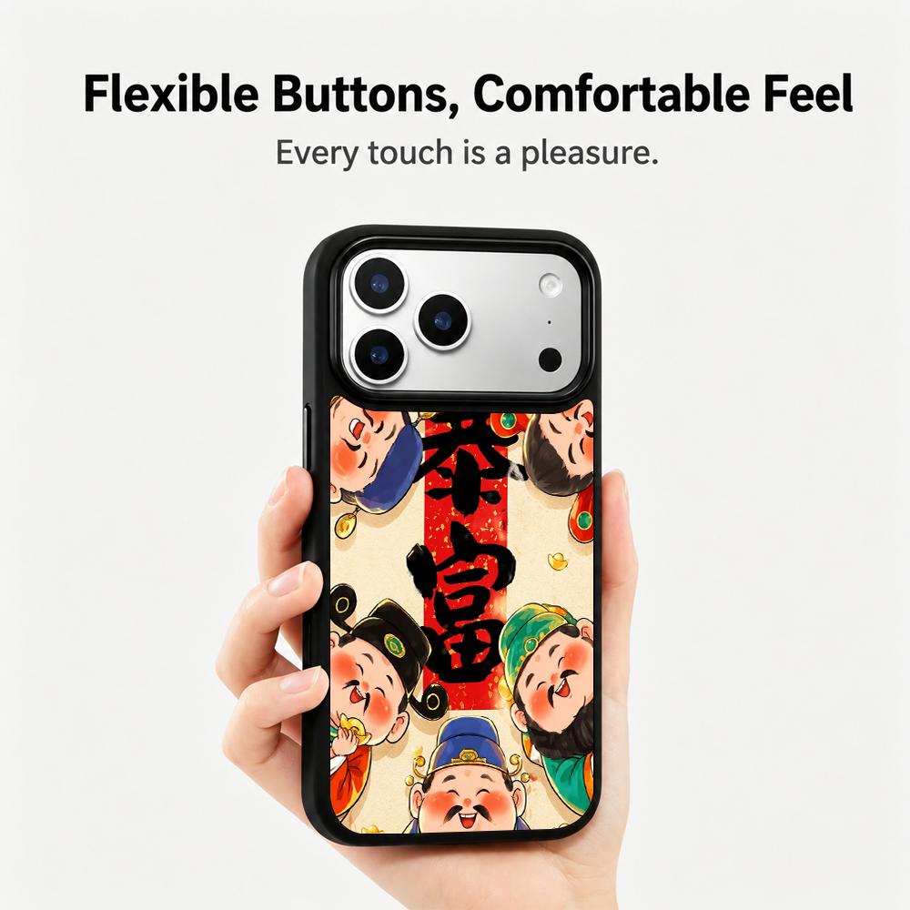 Compatible with iPhone 18 Pro Max & 17 Pro Max Colorful Painting PC Silicone Magnetic Phone Case - Five Blessings at Your Door