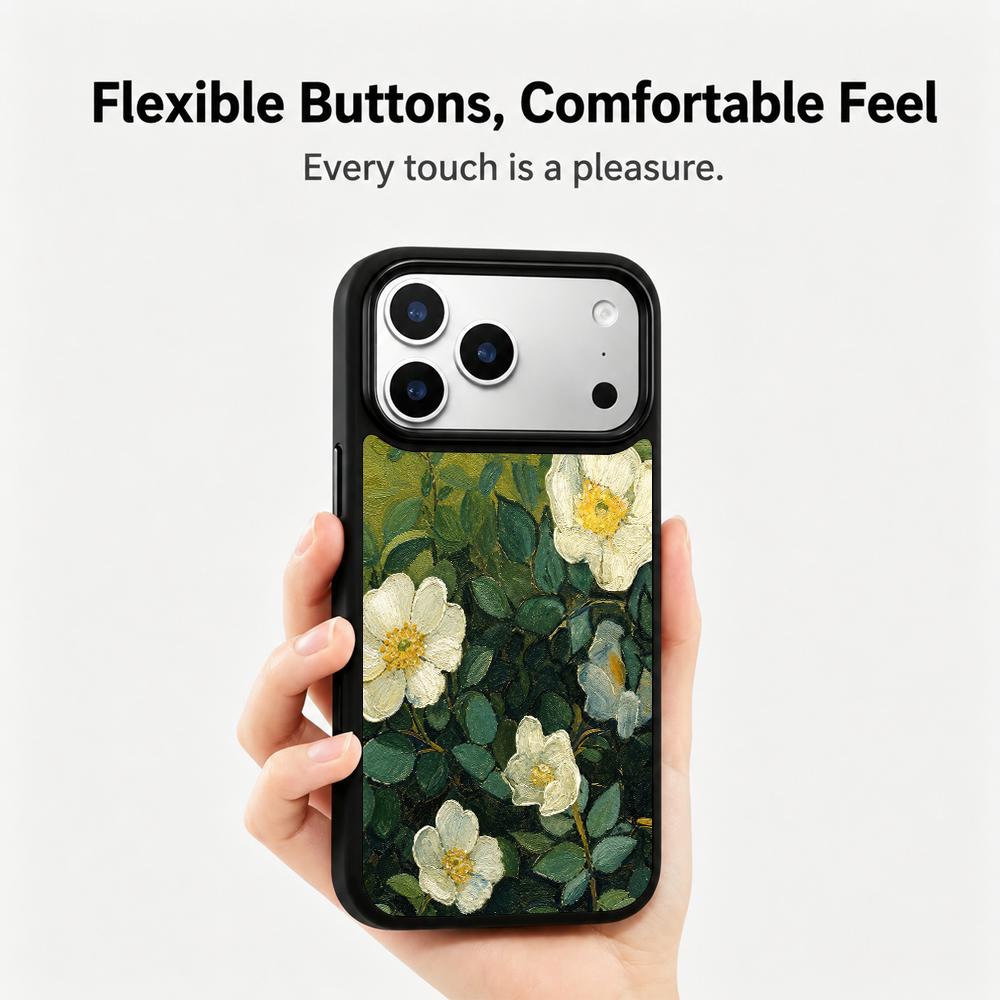 Compatible with iPhone 18 Pro Max & 17 Pro Max Colorful Painting PC Silicone Magnetic Phone Case - Wild White Rose Texture Painting