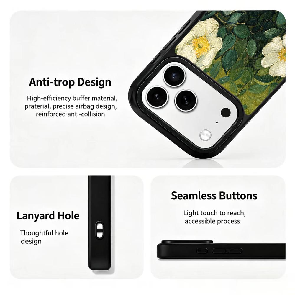 Compatible with iPhone 18 Pro Max & 17 Pro Max Colorful Painting PC Silicone Magnetic Phone Case - Wild White Rose Texture Painting