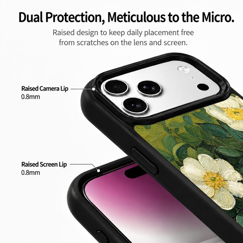 Compatible with iPhone 18 Pro Max & 17 Pro Max Colorful Painting PC Silicone Magnetic Phone Case - Wild White Rose Texture Painting