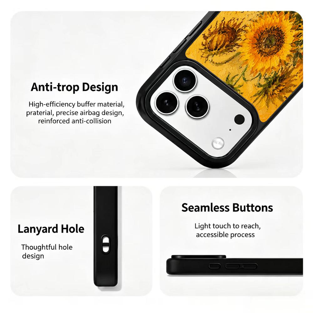 Compatible with iPhone 18 Pro Max & 17 Pro Max Colorful Painting PC Silicone Magnetic Phone Case - Thickly Coated Sunflower Bouquet