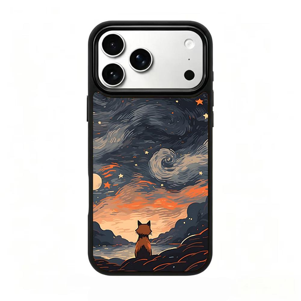 Compatible with iPhone 18 Pro & 17 Pro Colorful Painting PC Silicone Magnetic Phone Case - Starry Night Fox