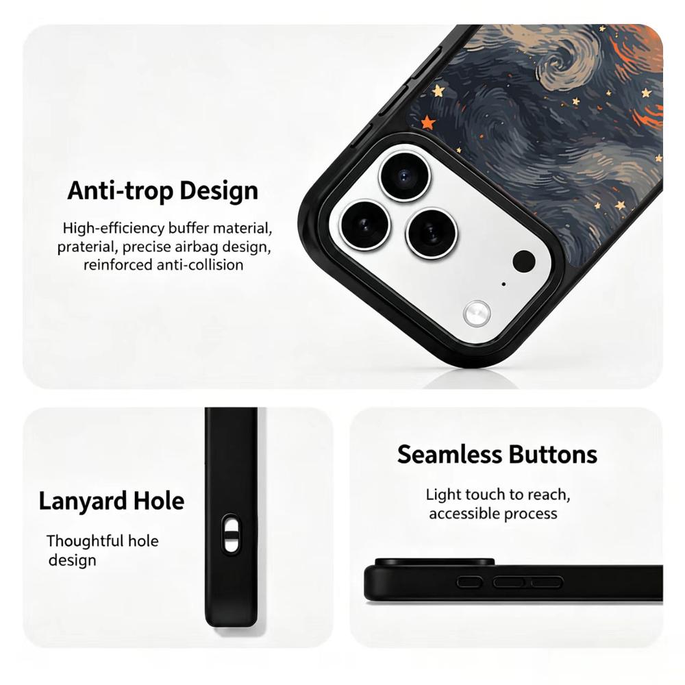 Compatible with iPhone 18 Pro & 17 Pro Colorful Painting PC Silicone Magnetic Phone Case - Starry Night Fox