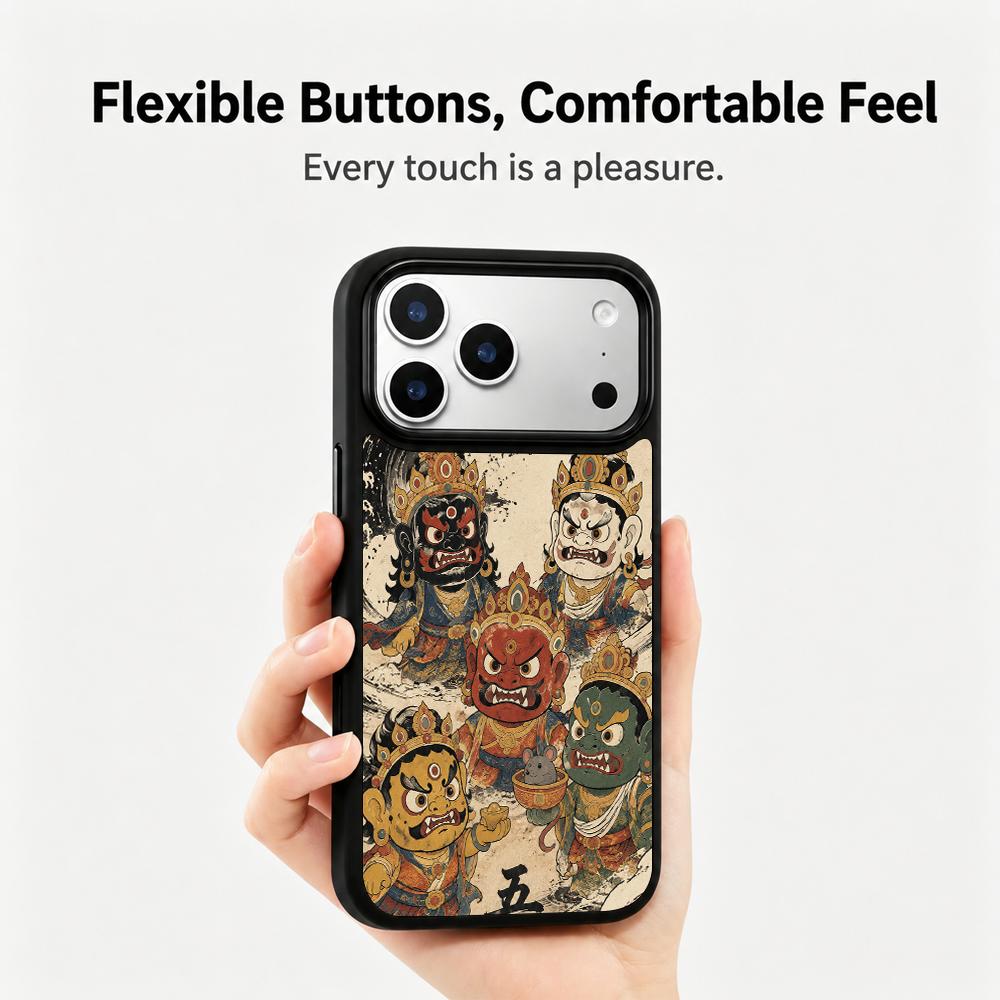 Compatible with iPhone 18 Pro & 17 Pro Colorful Painting PC Silicone Magnetic Phone Case - Ancient Painting of Five Gods