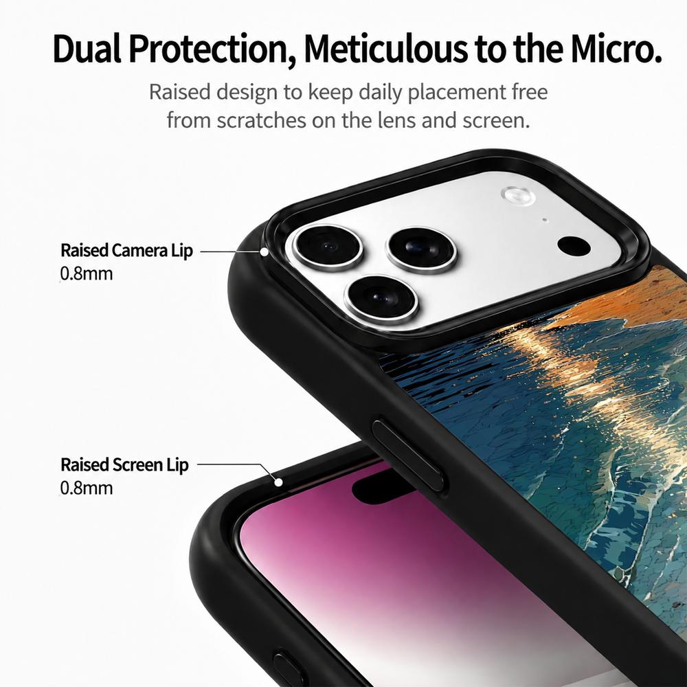 Compatible with iPhone 18 Pro & 17 Pro Colorful Painting PC Silicone Magnetic Phone Case - Glowing Coast
